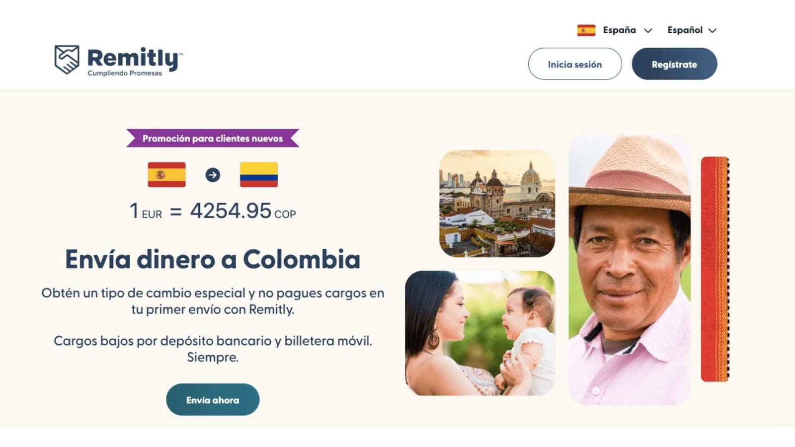 envío de dinero a Colombia : página Remitly