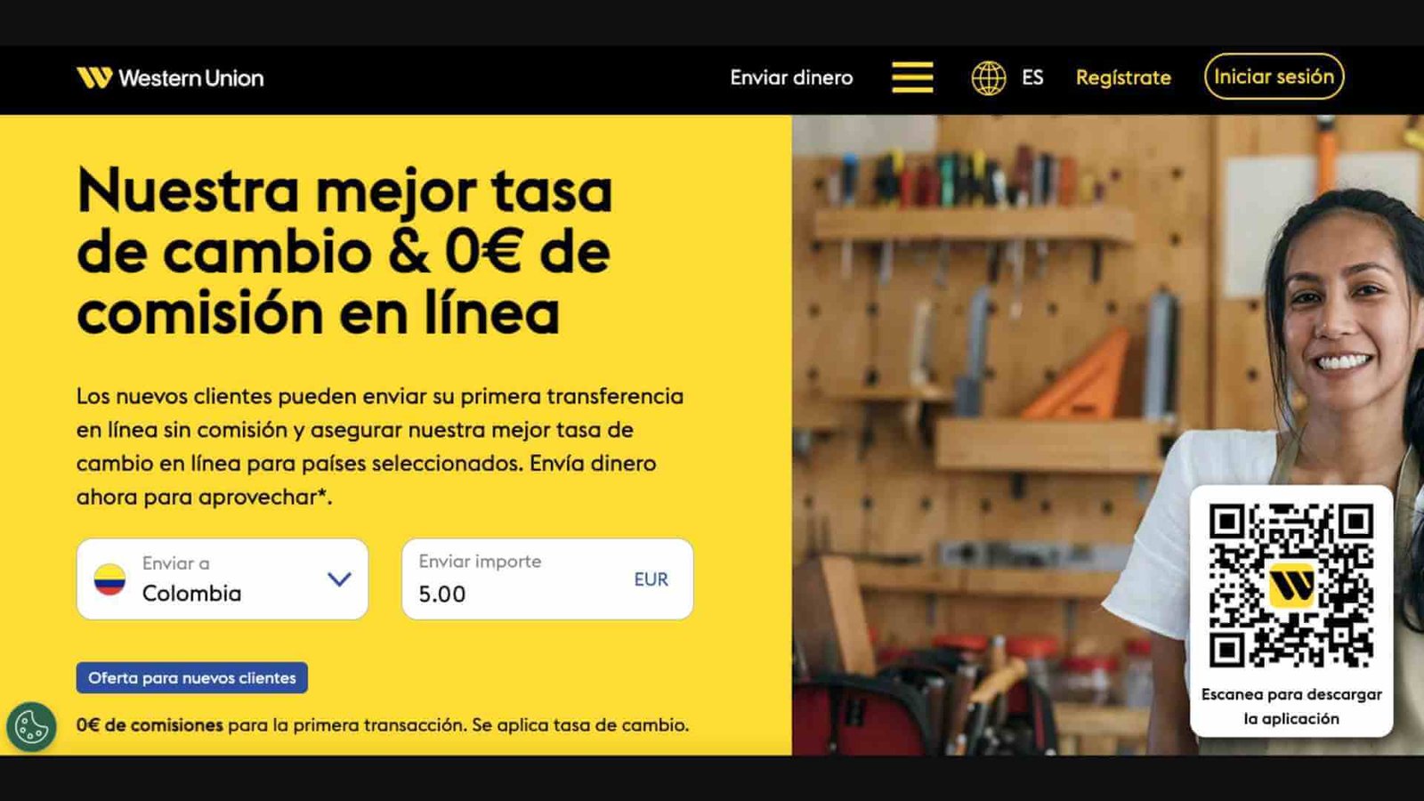 envía dinero a Colombia: página Western Union