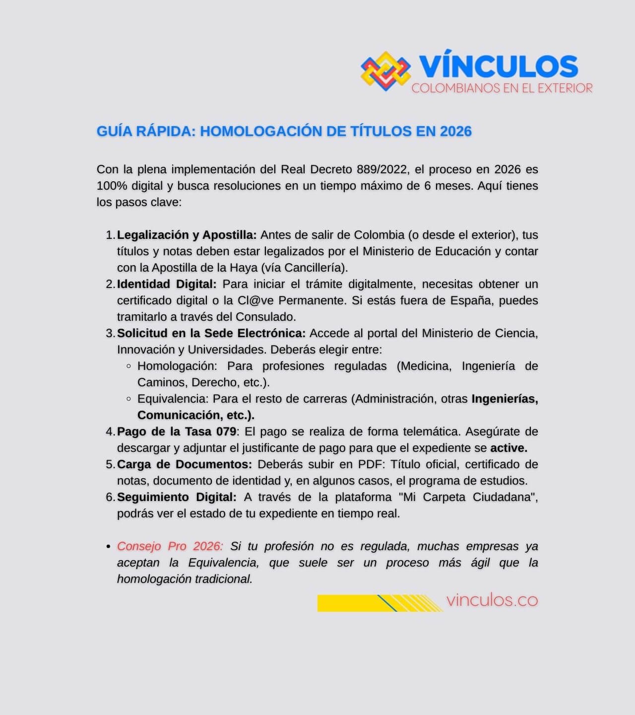 Guía para la Homologación de Títulos en España (Edición 2026) - Vínculos Colombianos en el Exterior